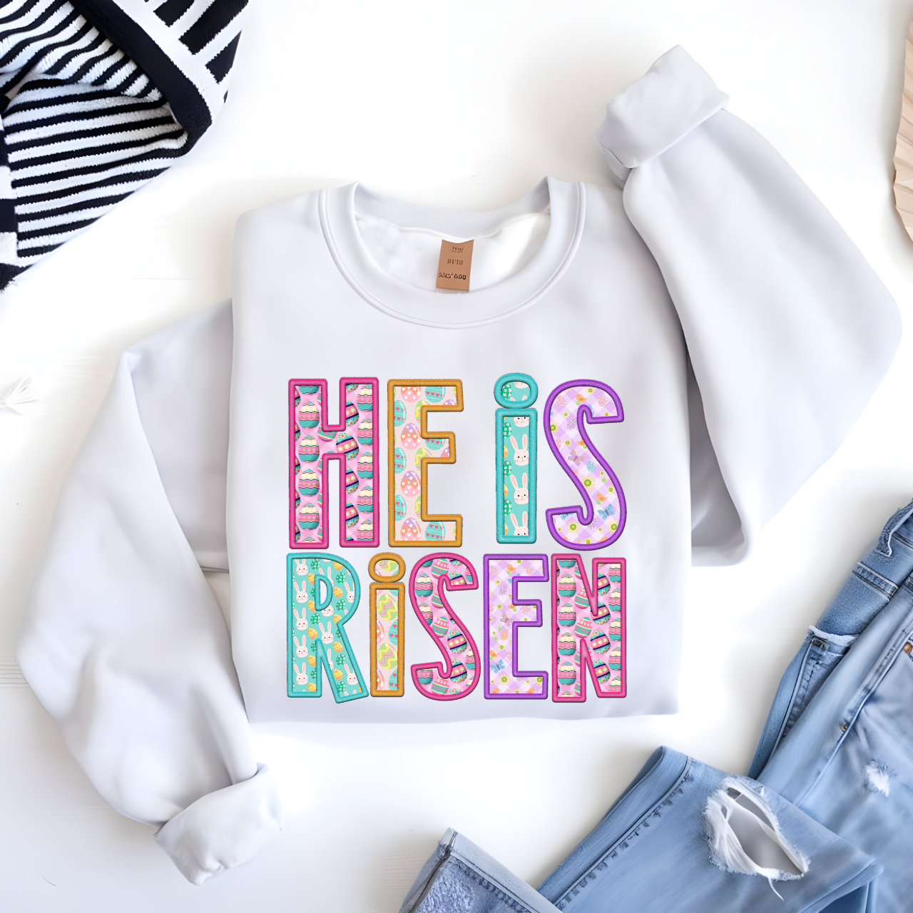 He Is Risen Faux Embroidery