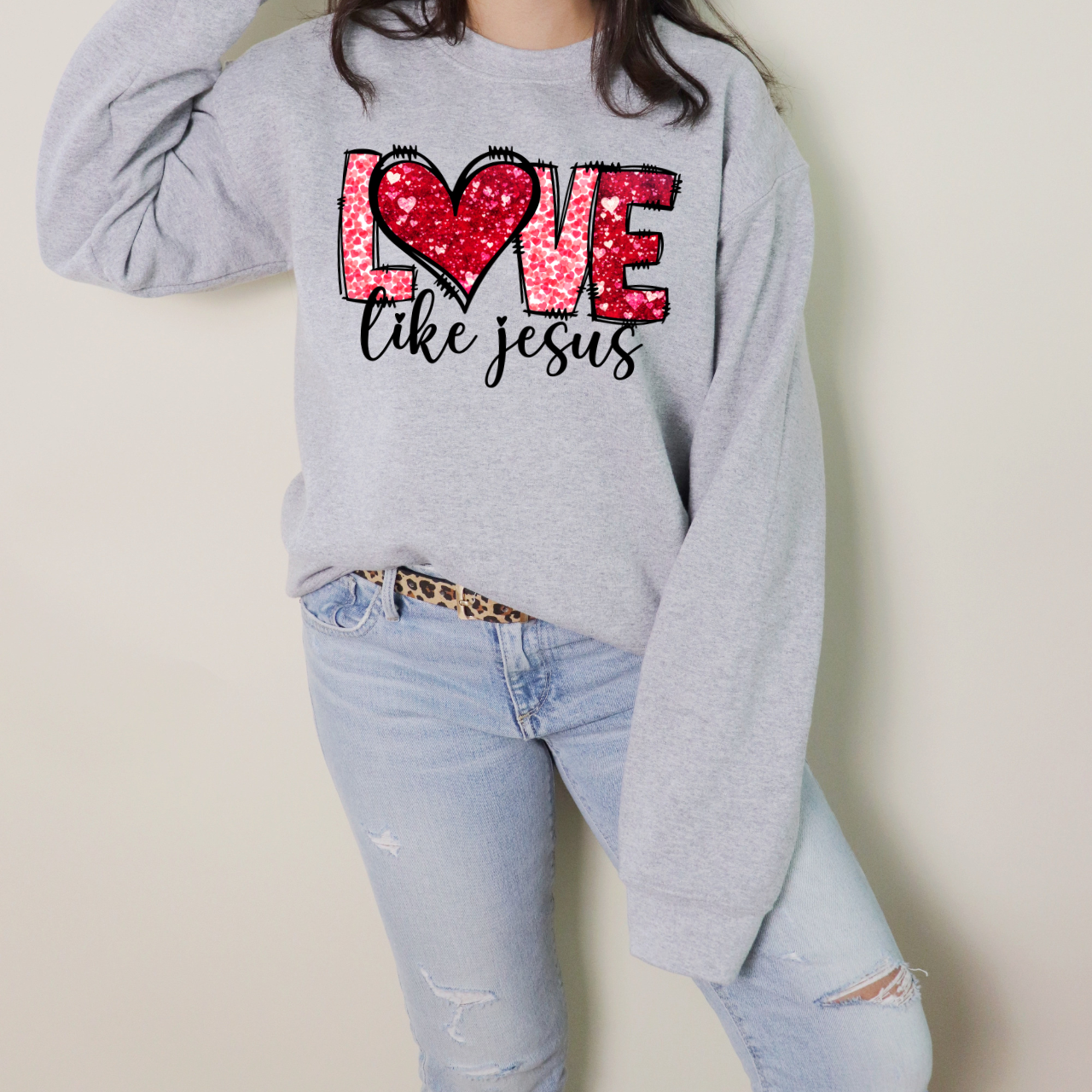 Love Like Jesus Pink And Red Faux Sequins