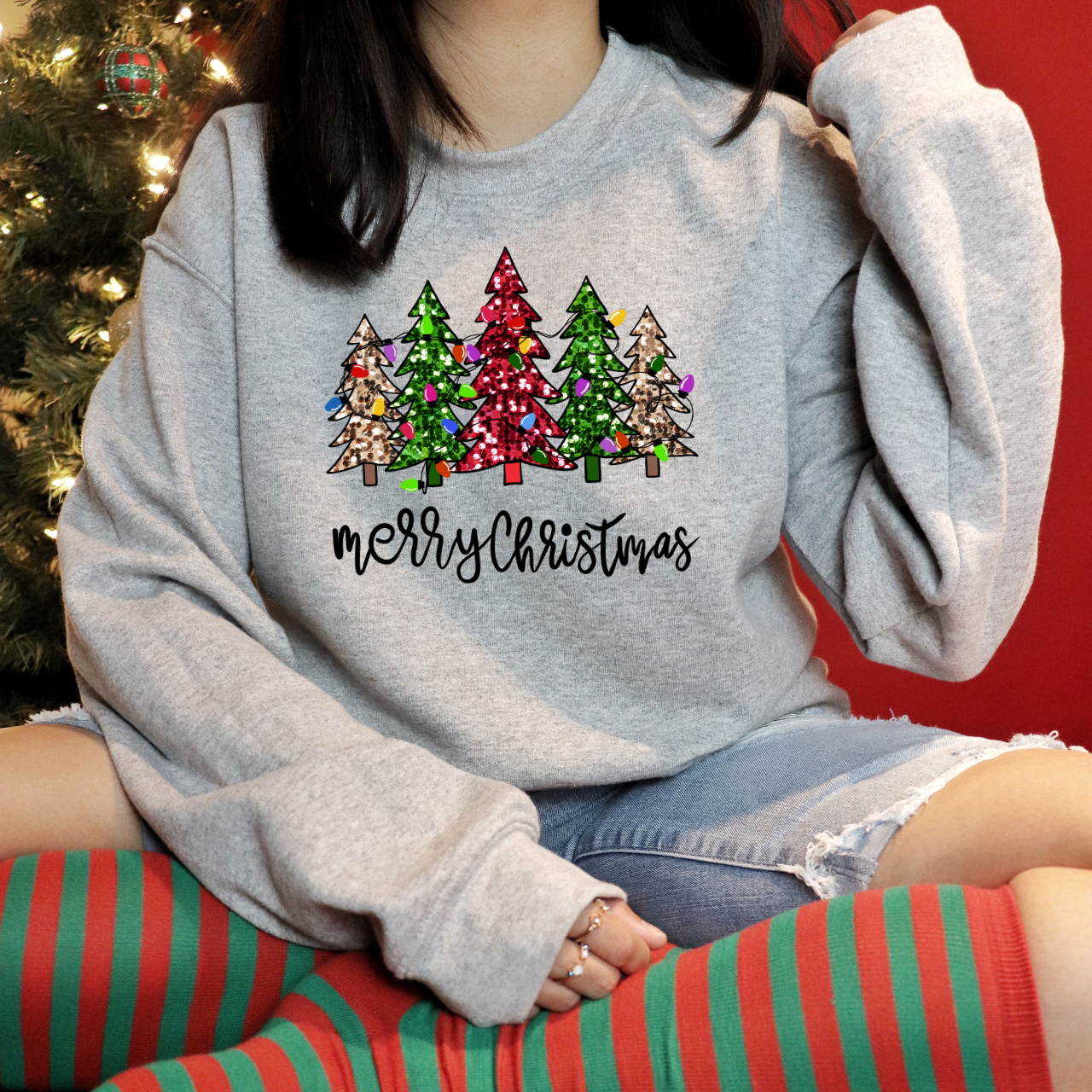 Merry Christmas Faux Sequins Colored Trees