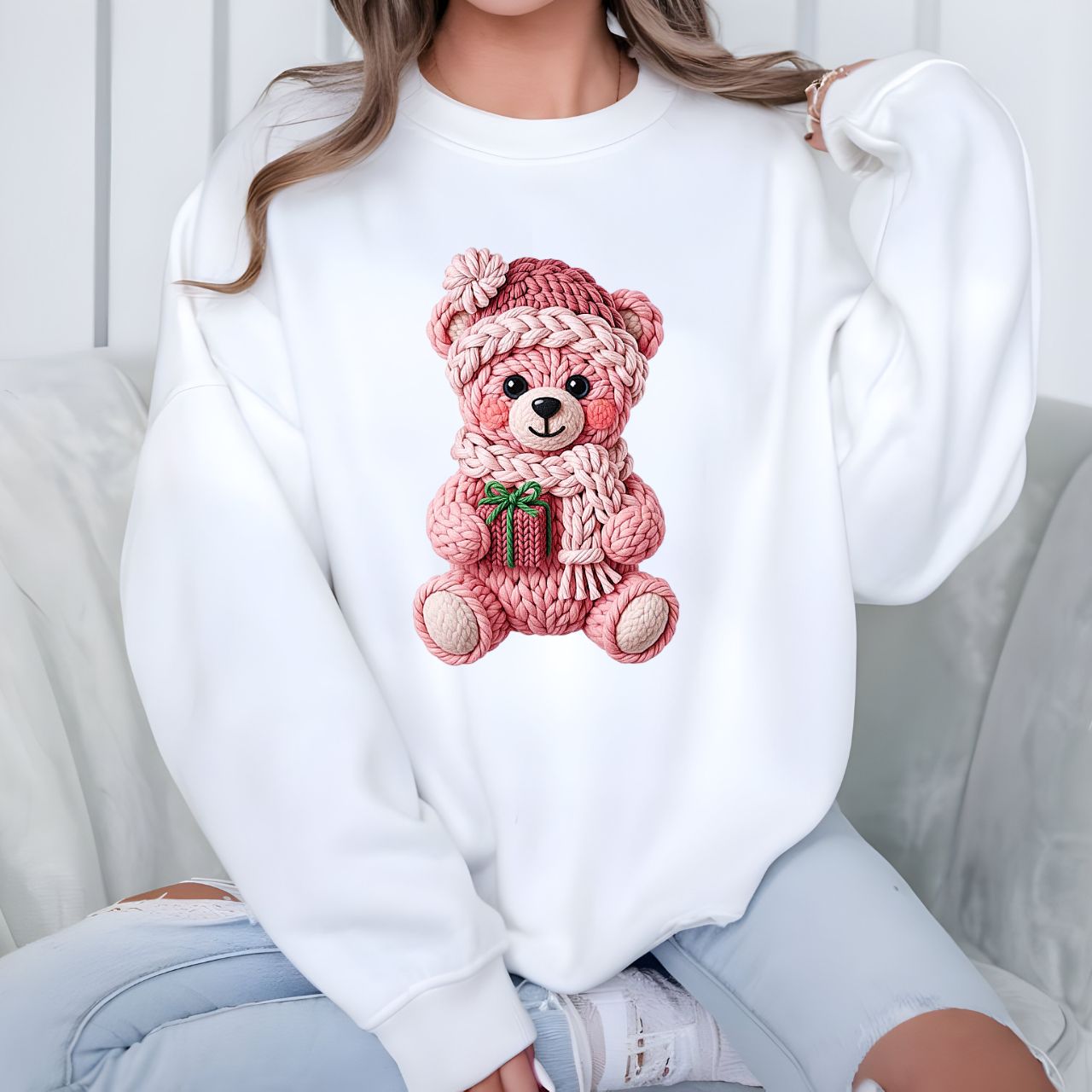 Faux Crochet Pink Teddy Bear