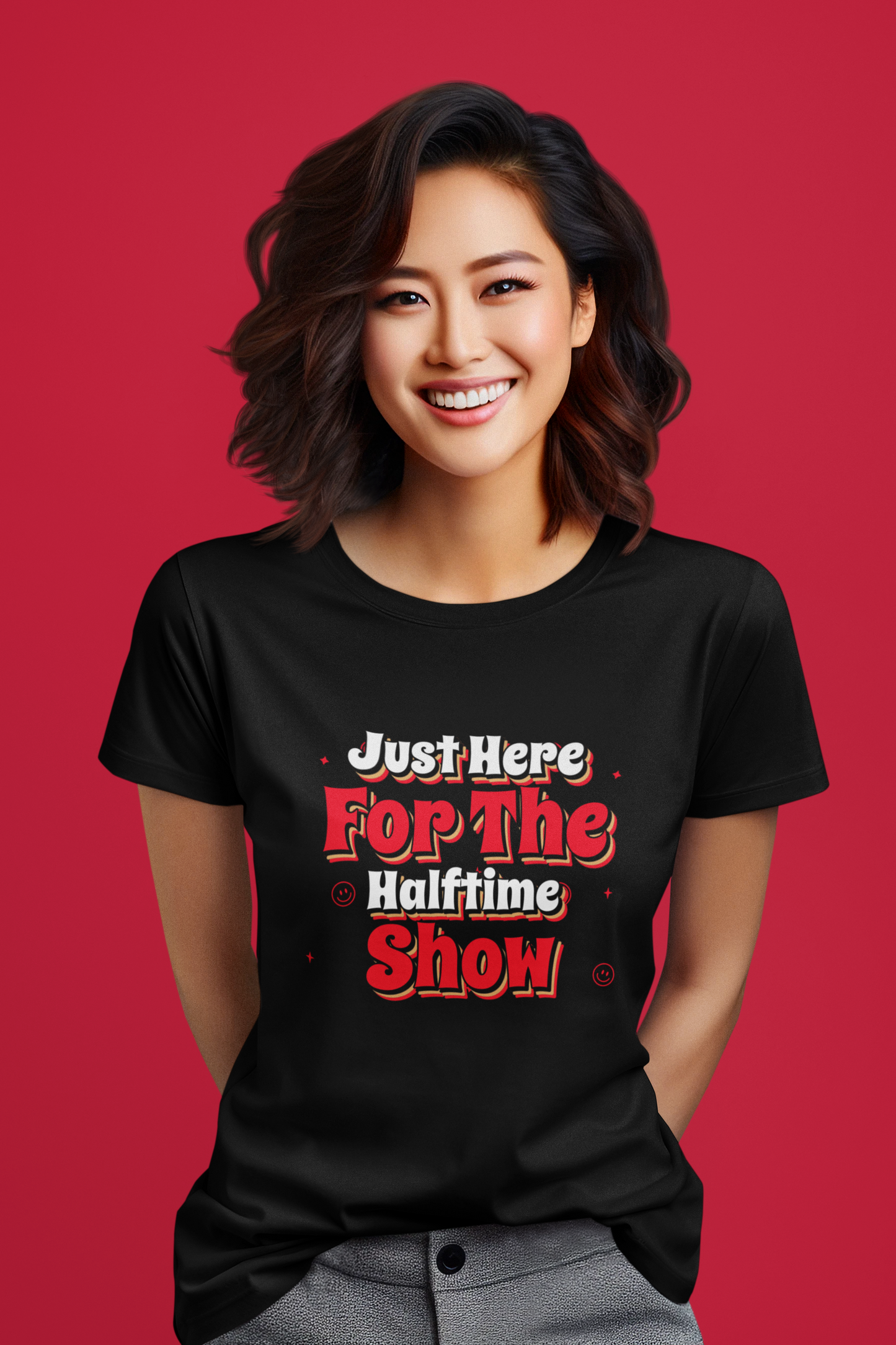 Just Here For The Halftime Show Red, Black, White And Tan