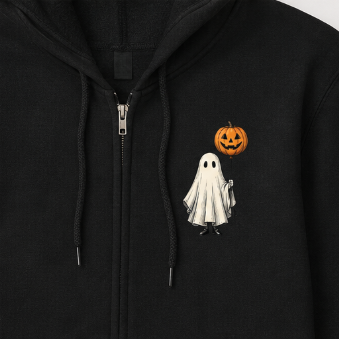 Ghost with Pumpkin Balloon Zip-Up Hoodie