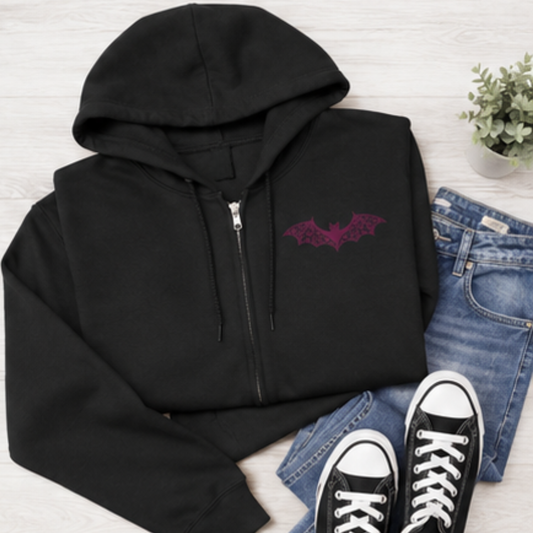 Floral Bat Zip Up Hoodie