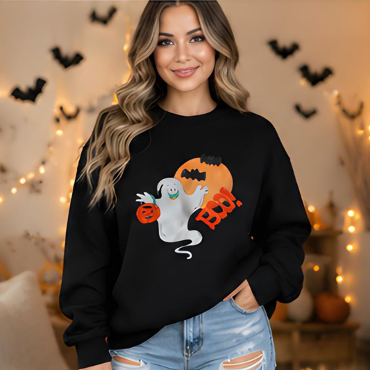 Boo Ghost Halloween Crewneck Sweatshirt