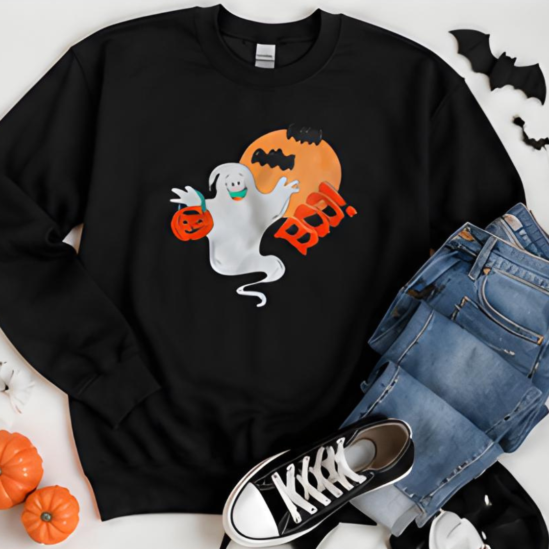Boo Ghost Halloween Crewneck Sweatshirt