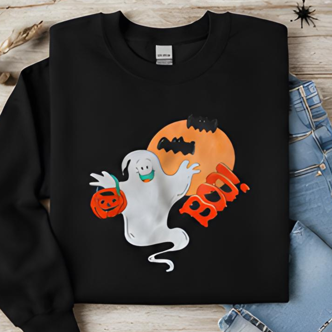 Boo Ghost Halloween Crewneck Sweatshirt
