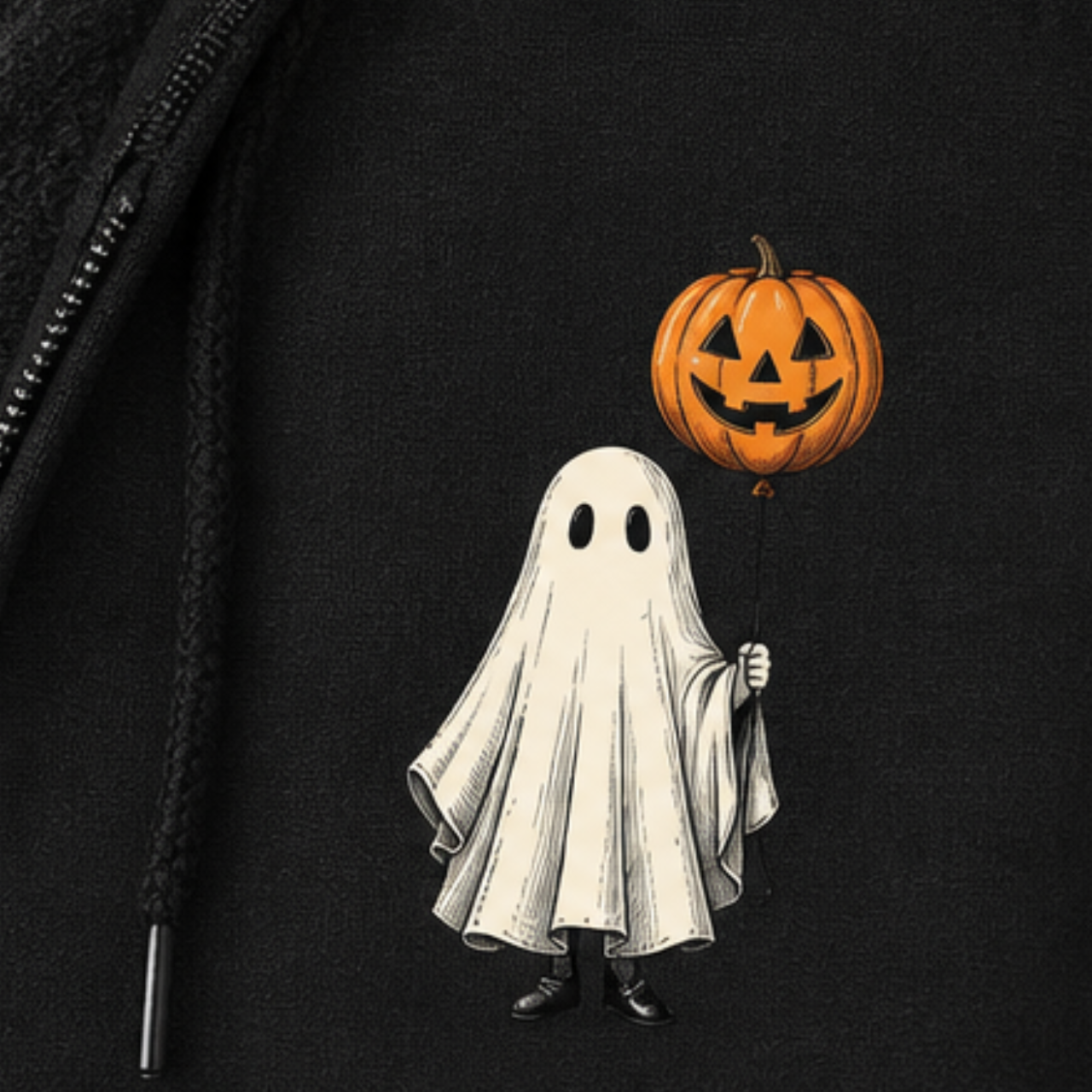 Ghost with Pumpkin Balloon Zip-Up Hoodie