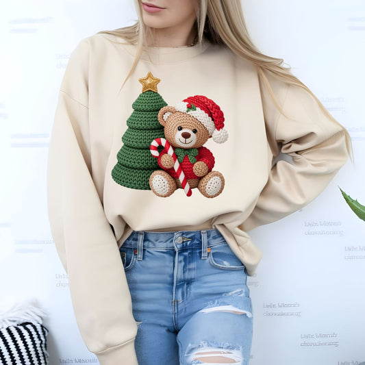 Faux Crochet Teddy Bear and Christmas Tree