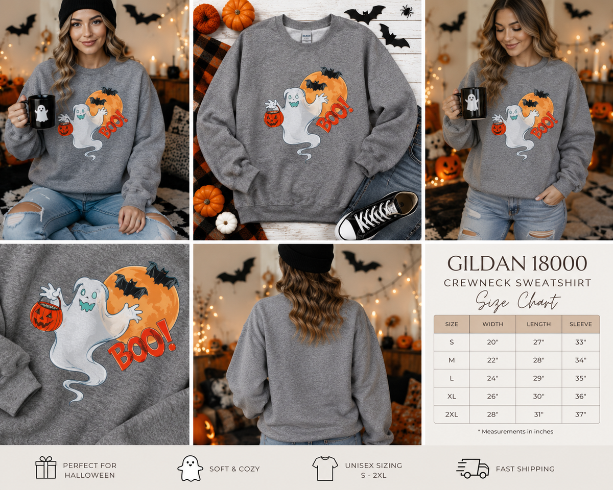 Boo Ghost Halloween Crewneck Sweatshirt