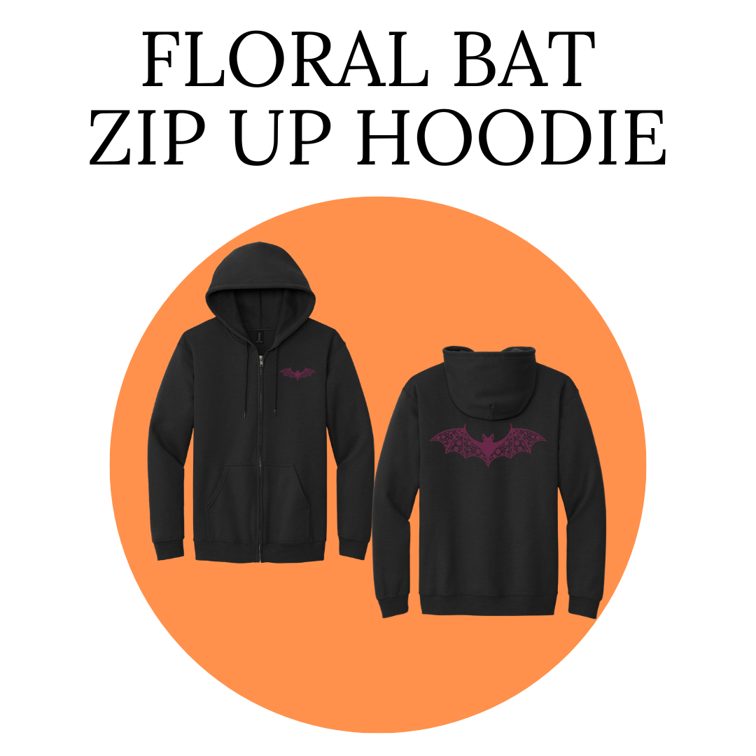 Floral Bat Zip Up Hoodie