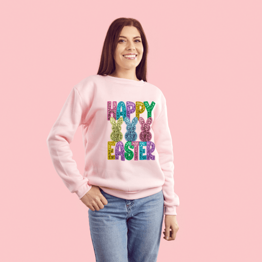 Faux Sequins Happy Easter with Bunnies