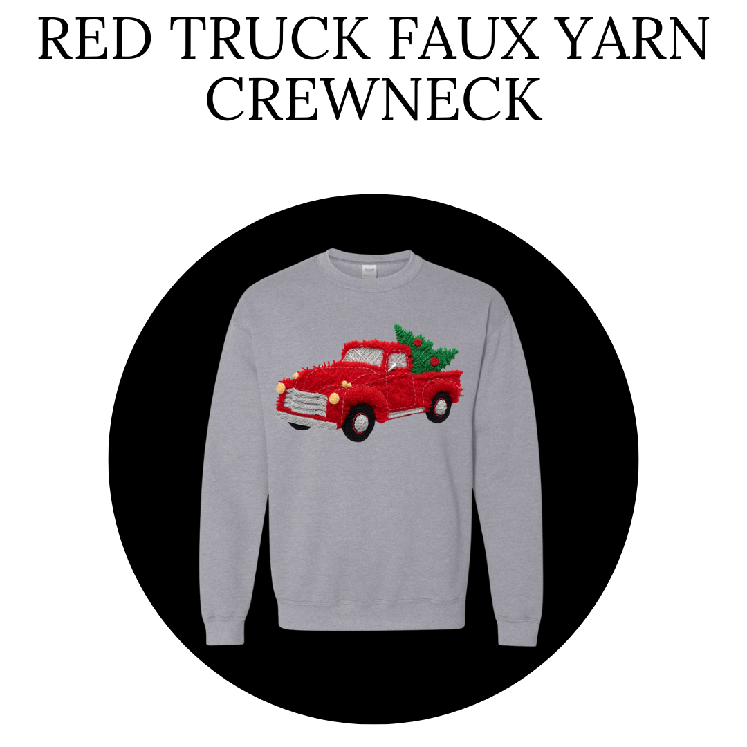 Red Truck Faux Yarn Crewneck Sweatshirt