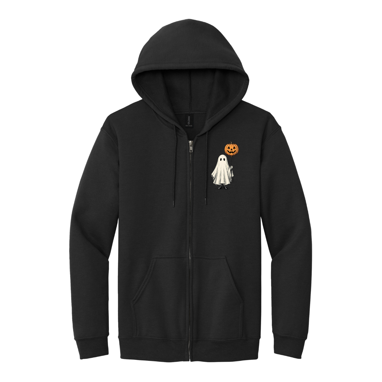 Ghost with Pumpkin Balloon Zip-Up Hoodie
