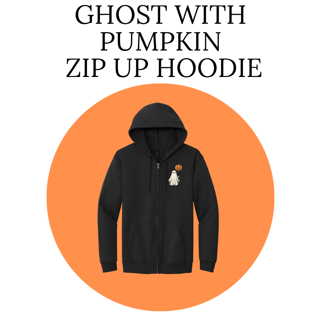 Ghost with Pumpkin Balloon Zip-Up Hoodie